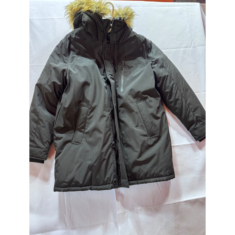 GUESS Mens Heavyweight Parka Jacket Faux Fur Hood Black Winter Coat XXL